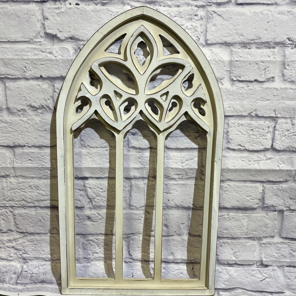 Wooden Cathedral Arch Decor Wall Hanging White Farmhouse 23”x13”